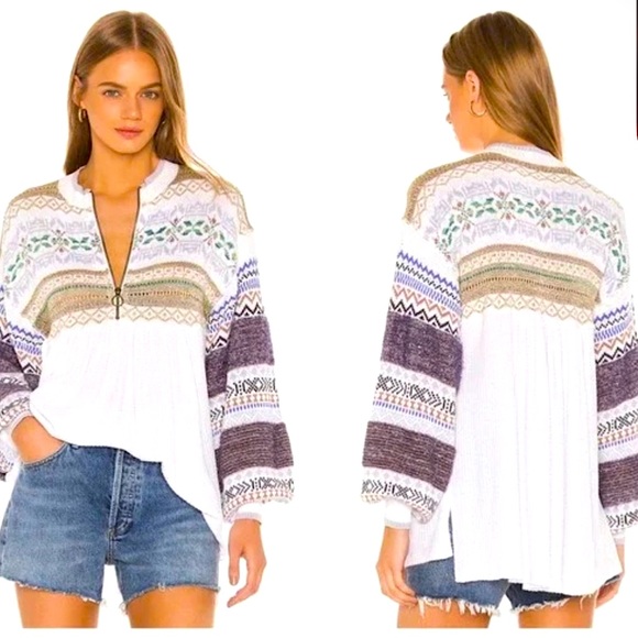 Free People Sweaters - Free People Sweater Adult Extra Small Purple White Gold Y2K Zip Fair Isle Womens